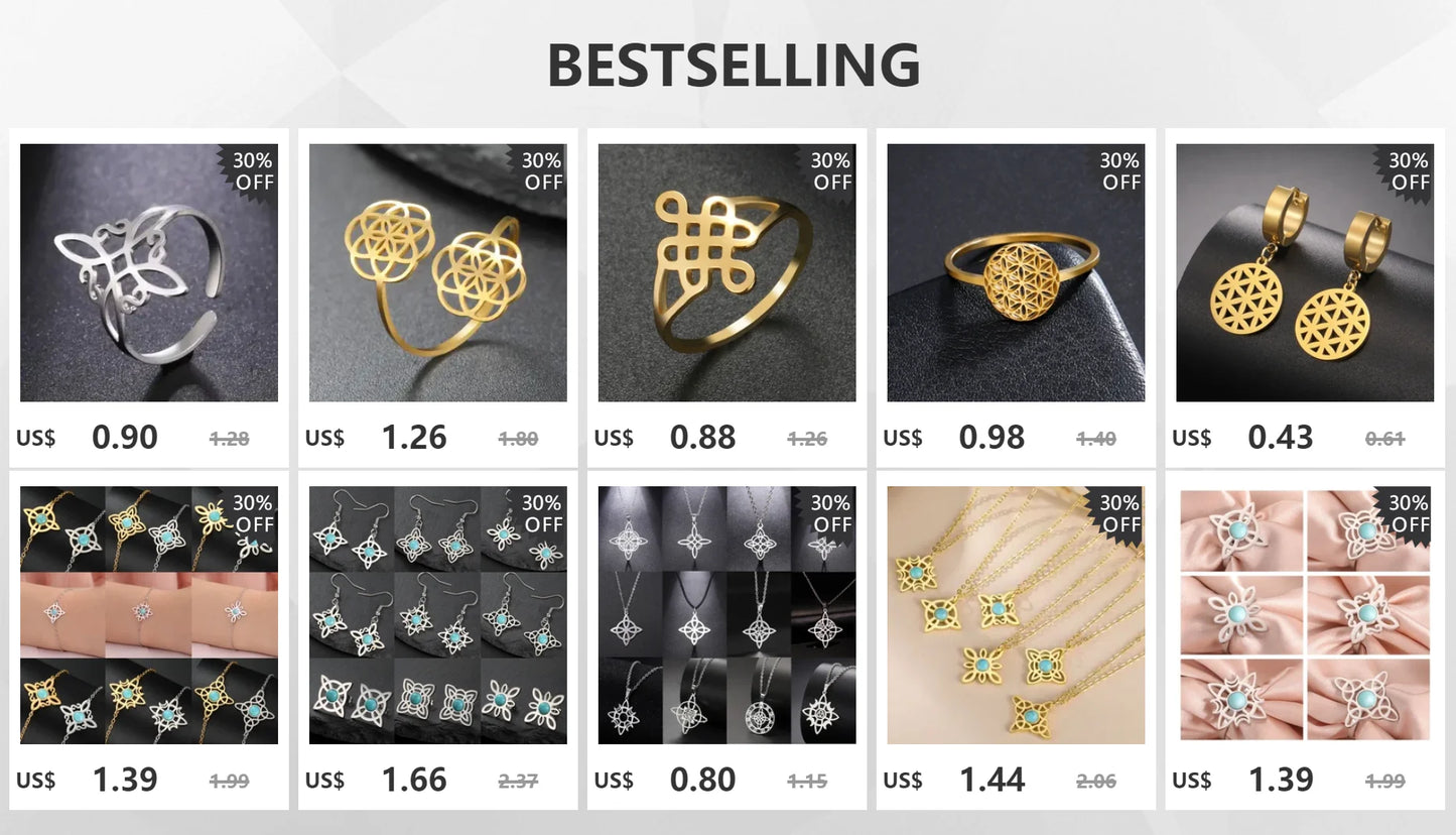 LIKGREAT Witch Knot Ring for Women Men Hollow Stainless Steel Finger Rings Celtic Vintage Amulet Protection Couple Jewelry Gifts