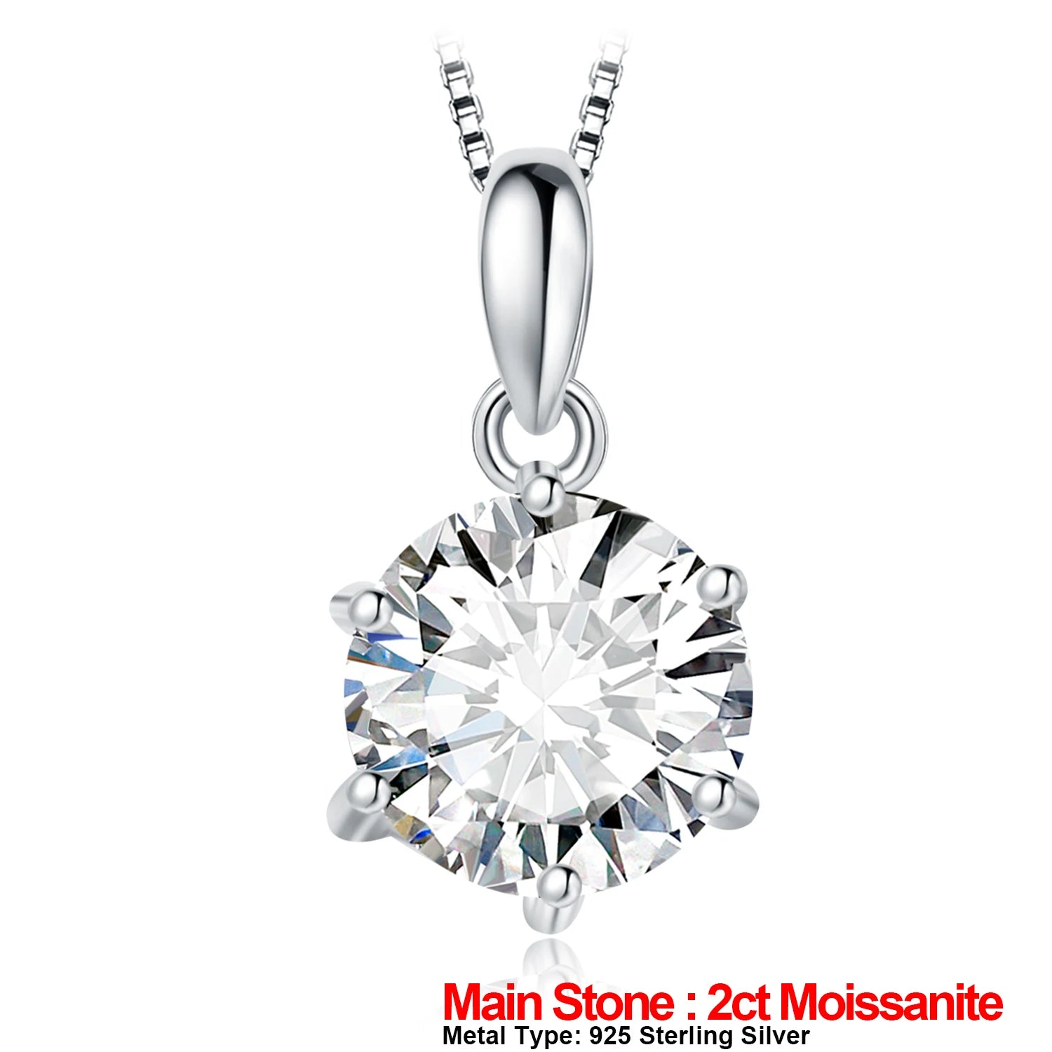 JewelryPalace Moissanite D Color 1ct 1.5ct 2ct 3ct Round 925 Sterling Silver Pendant Necklace for Woman No Chain