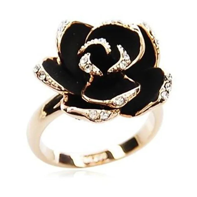 Hot Sale Fashion Jewelry Rings Black Rose Flower Opening Rings Index Finger Adjustable Rings For Woman Girls Gift Rose Gold resizable