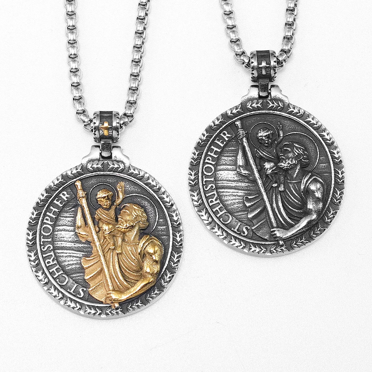 Exorcism Patron St.Christopher Amulets Stainless Steel Men Necklaces Pendant Chain Punk Women Fashion Jewelry Gifts Wholesale