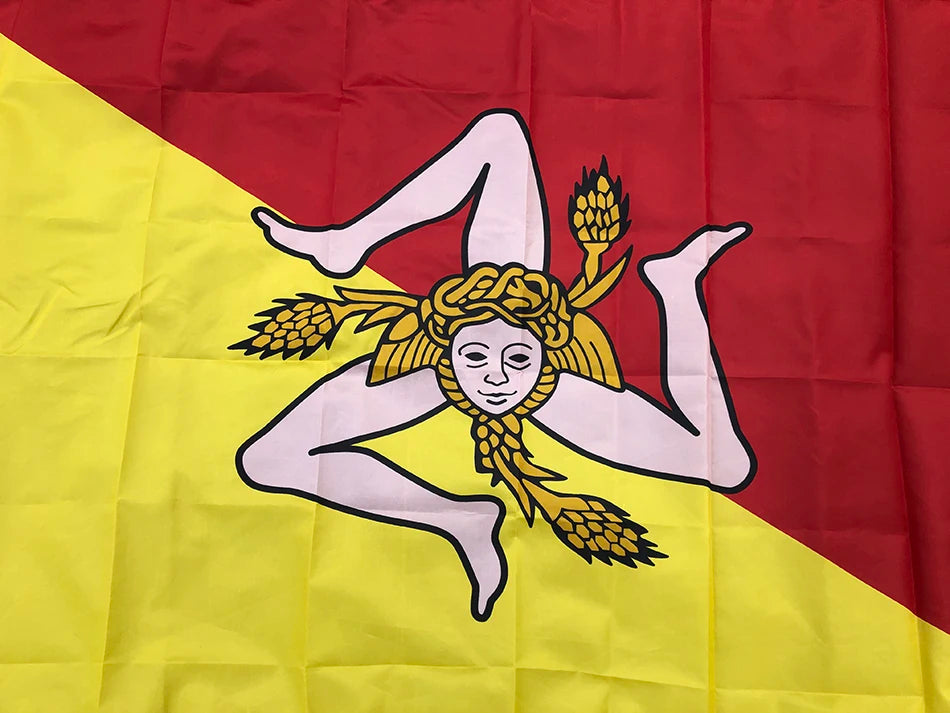 SKY FLAG  Sicily Flag 90x150cm 3x5ft Sicilia Sicilian Flags and Banners Italy Trinacria Symbol Sicily Flag for Decoration