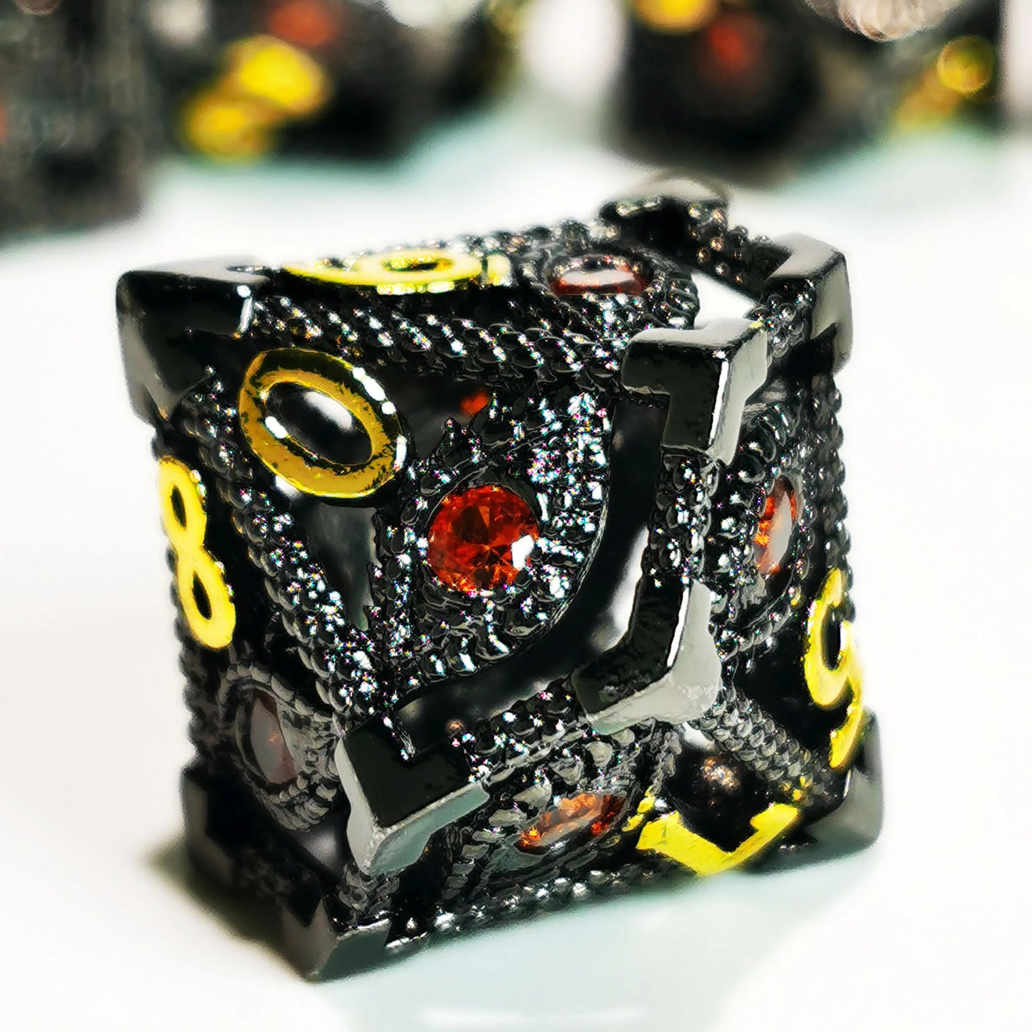 DnD Metal Dice Set - Hollow Dragon Eye Zinc Alloy 7pc Dice with Red Core for D&D RPG Games