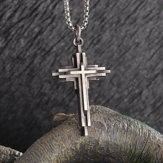 Vintage Catholic Cross Pendant Necklace Men Women Christian Believer Prayer Amulet Jewelry