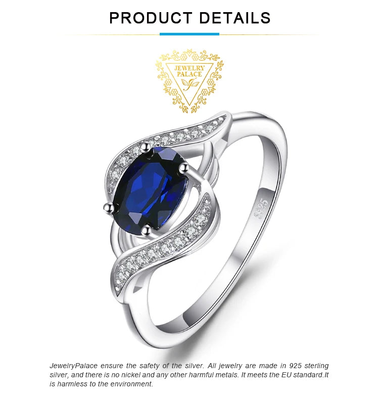 Jewelrypalace Created Blue Sapphire 925 Sterling Silver Ring for Women Statement Halo Engagement Ring Oval Gemstone Jewelry