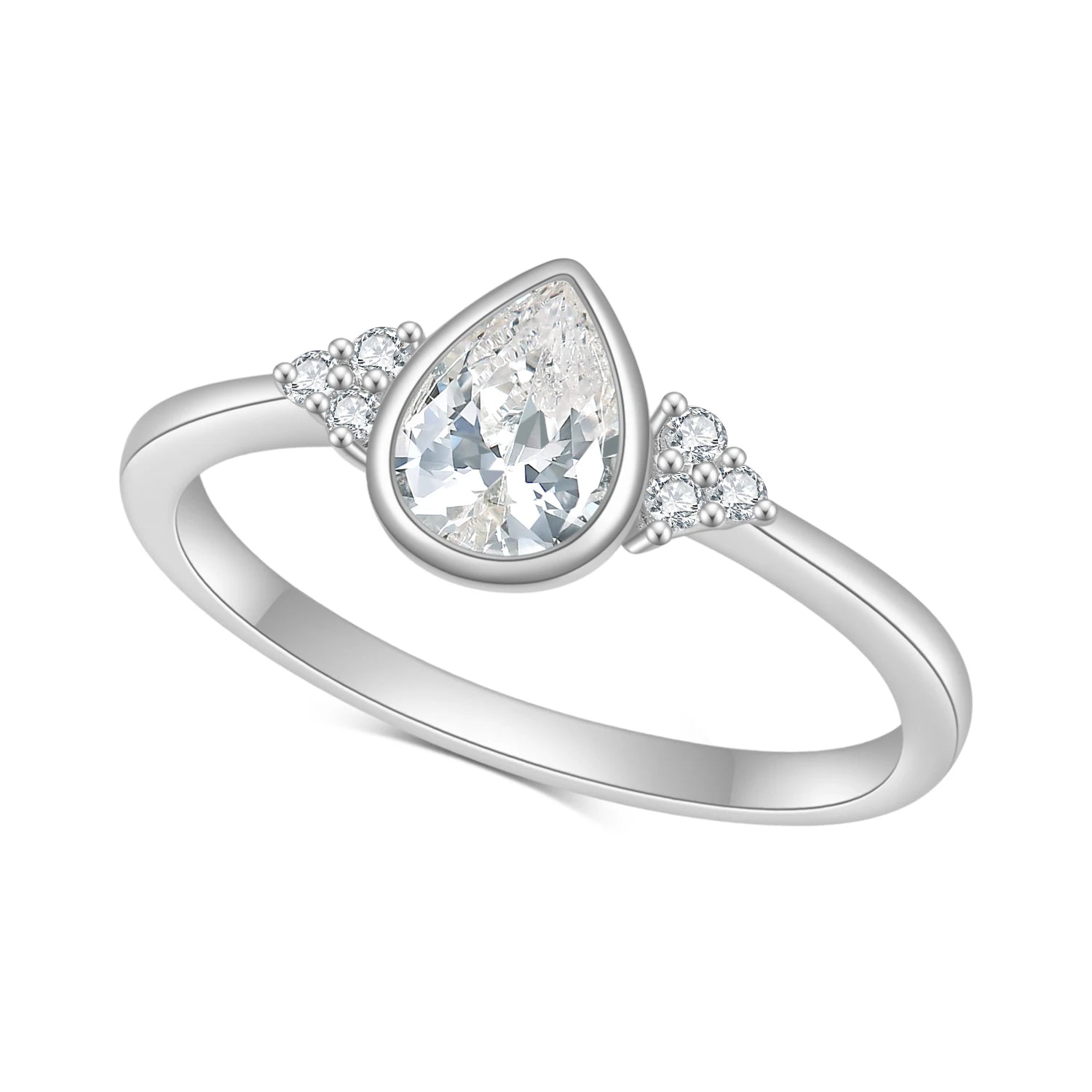 GEM'S BALLET 0.8 Ct Pear Cut Moissanite Bezel Setting Engagement Rings 925 Sterling Silver Moissanite Promise Ring Gift For Her 925 Sterling Silver White Gold