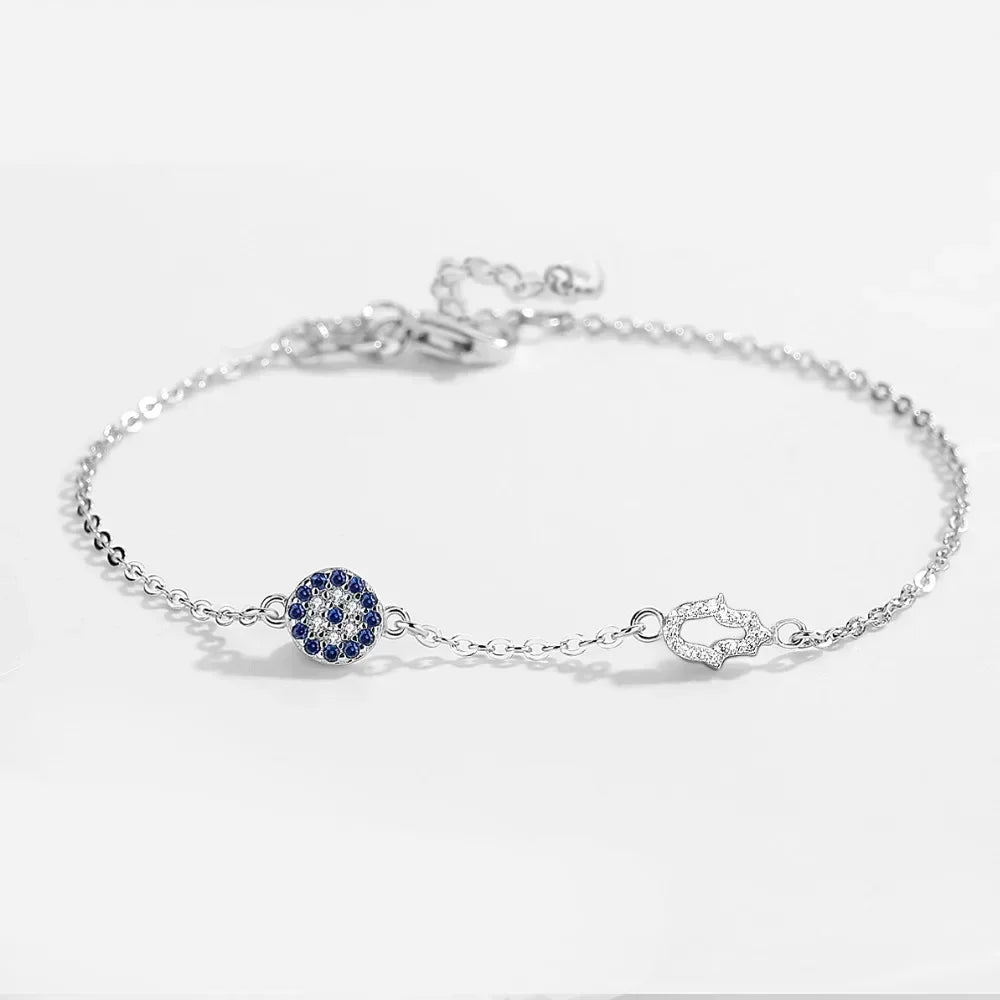 KALETINE Lucky Evil Eye Bracelets for Women 925 Sterling Silver Bracelet Blue Eye Hamsa Hand Fatima Hand Turkey Jewelry