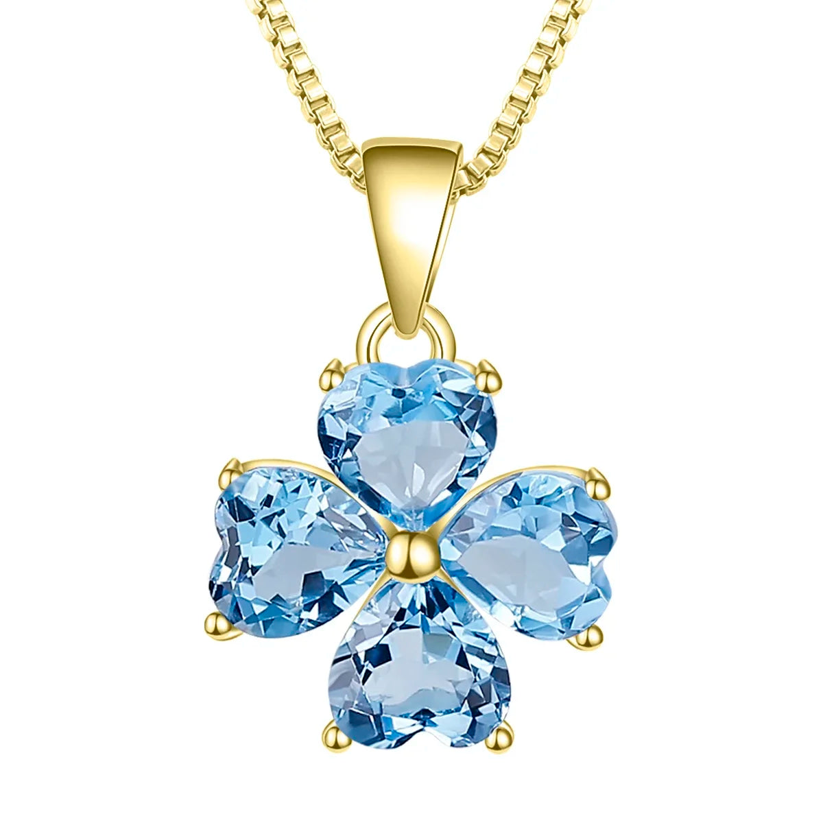 GEM'S BALLET 0.95ct Natural Swiss Blue Topaz Clover Design Solid 585 14K 10K 18K Gold 925 Silver Pendant Necklace For Women Gift Yellow Gold CHINA