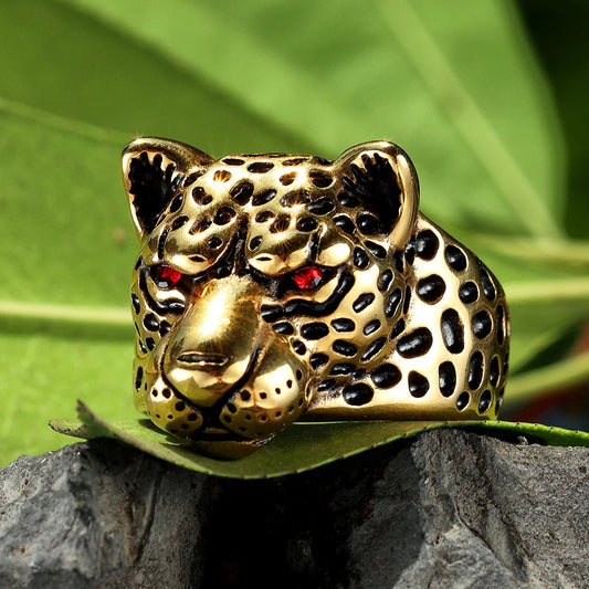 Leopard Ring Stainless Steel Men Jaguar Rings Wild Animal Punk Rock for Male Party Jewelry Halloween Accessories