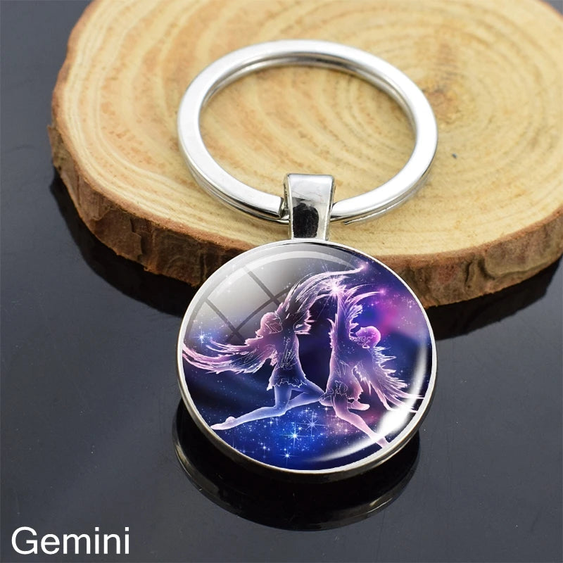12 Zodiac Sign Keychain Sphere Ball Crystal Key Rings Scorpio Leo Aries Constellation Birthday Gift for Women and Mens Gemini 3