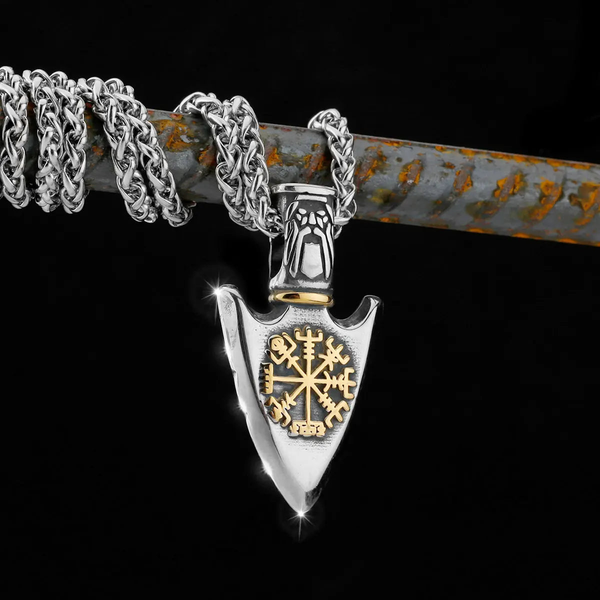 Nordic Totem Amulet Rune Necklace Retro Geometric Pattern Stainless Steel Jewelry Viking Punk Pendant Men's Fashion Jewelry Gift