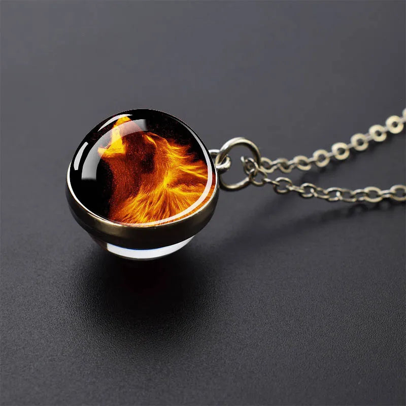 Ice and Fire Phoenix Yin Yang Aurora Necklaces Double Sided Glass Ball Pendant Fashion Chains Necklace Women Men Cool Jewelry