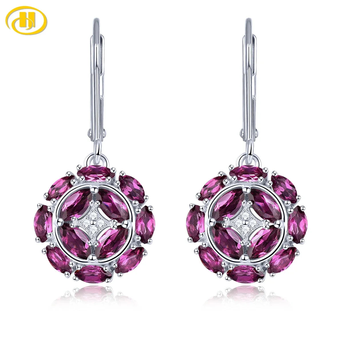 Natural Rhodolite Garnet Sterling Silver Drop Earring 3.5 Carats Genuine Romantic Garnet Gemstone Women's Favorite Fine Jewelrys