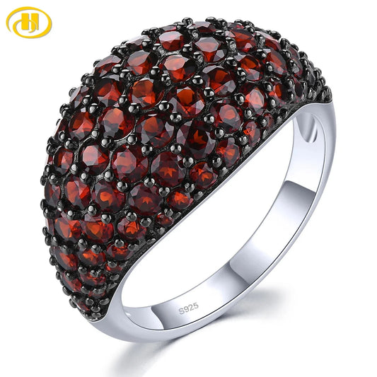 Natural Red Garnet Solid Sterling Silver Rings 4 Carats Genuine Gemstone Black Prong Setting Women Classic Special Fine Jewelrys