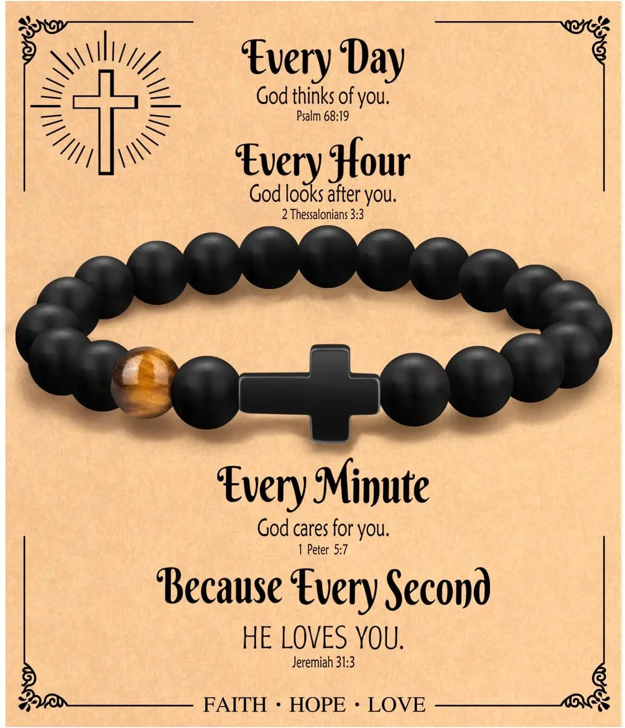 Easter Basket Stuffers Religious Cross Bracelet for Him Son Dad Man Inspirational Faith Jewelry