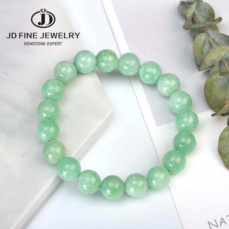 JD Natural Stone Myanmar Green Jade Beaded Bracelets Women Round Chalcedony Buddha Bead Yoga Bangles Energy Healing Jewelry Gift Myanmar Green Jade