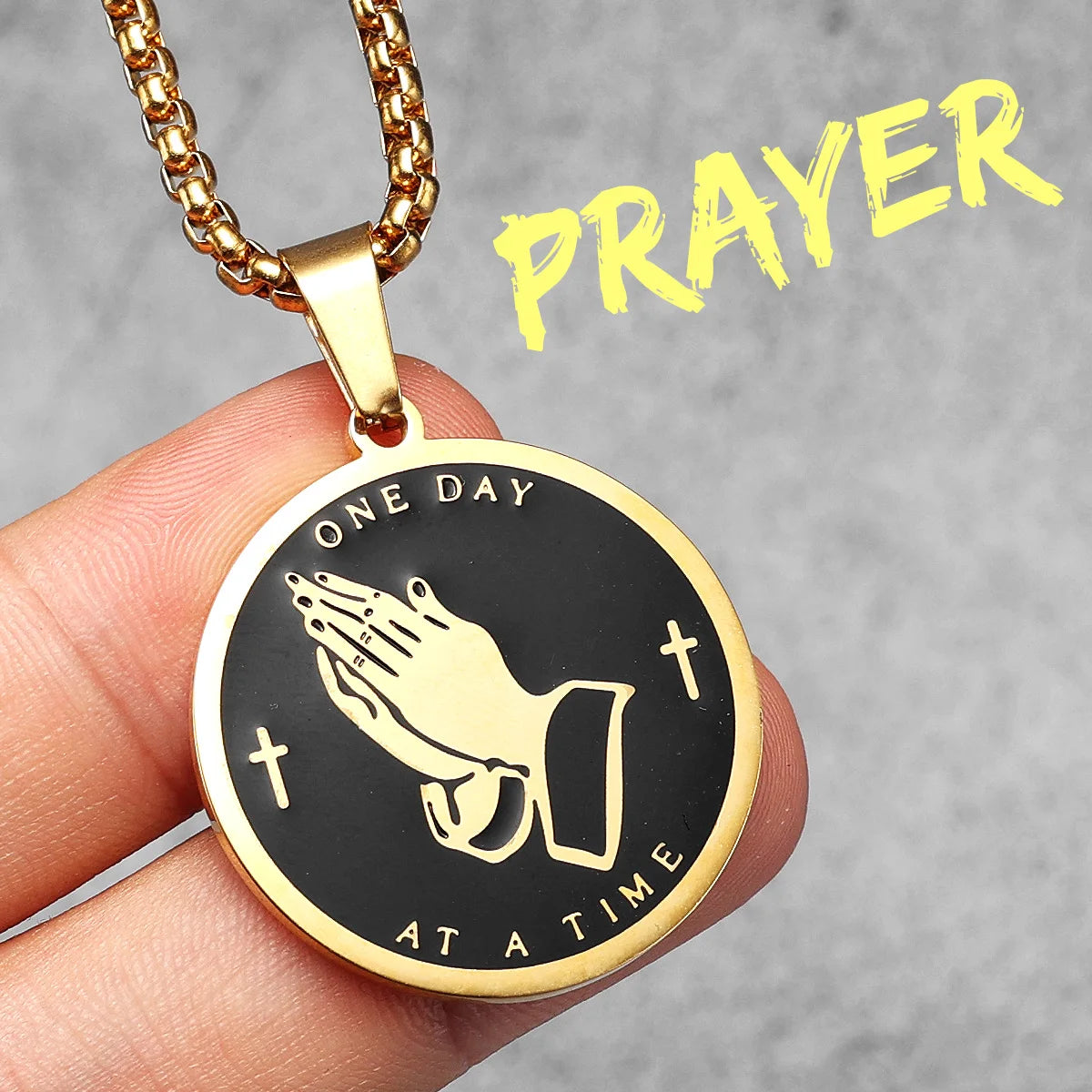 Paryer Hands Stainless Steel Men Necklaces Pendant Chain Cross Amulet Vintage New In For Women Fashion Jewelry Gifts Wholesale