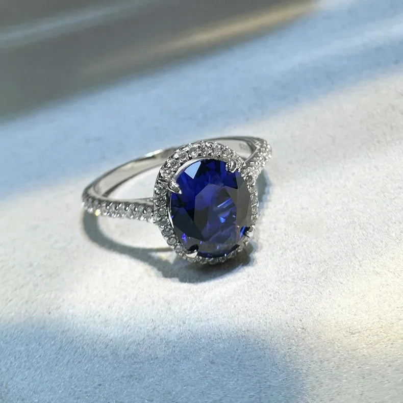 Vintage 100% 925 Sterling Silver 8*10mm Oval Cut Blue Sapphire Gemstone Rings for Wonman Man Anniversary Party Fine Jewelry Gift