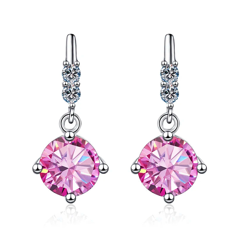 Butterflykiss 0.5/1.0CT Moissanite Drop Earrings For Women Sparkling Diamond S925 Sterling Silver With White Gold Plated Jewelry pink