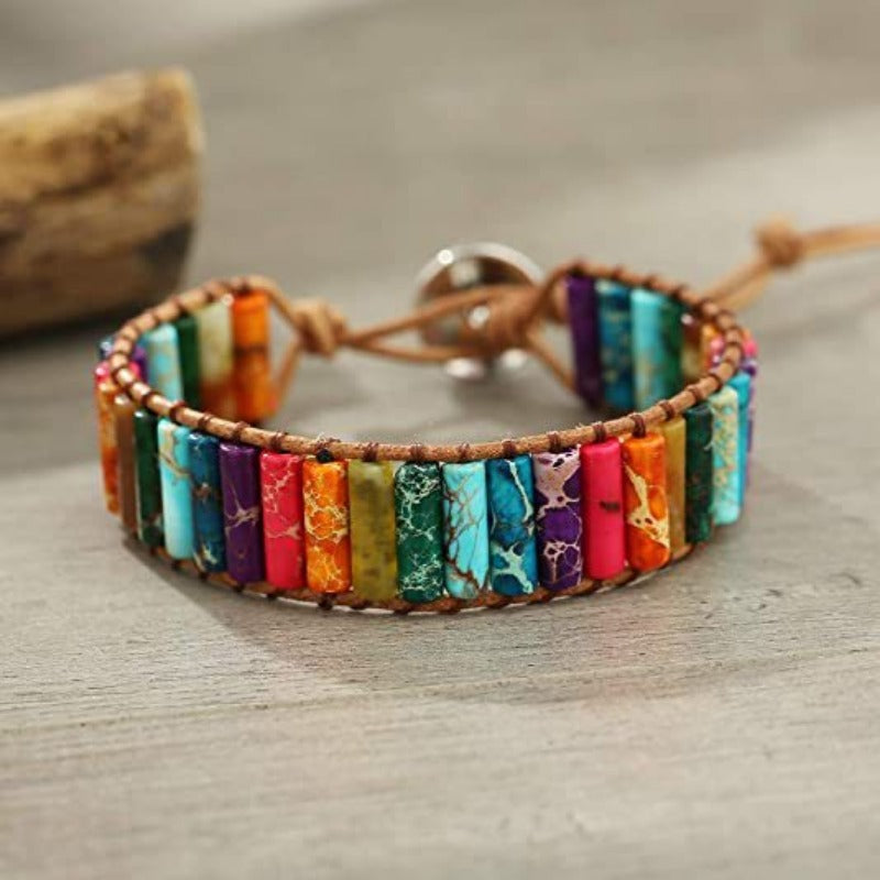 Multicolor Natural Gem Leather Tibetan Gypsy Adjustable Bracelet for Women Men