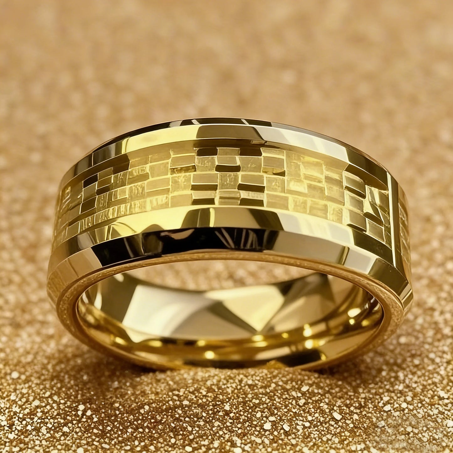 Gold Color Carbon Fiber Inlay Rings For Men, Luxury 8MM Men Gold Color Stainless Steel Rings, Wedding Band Jewelry Drop Shipping