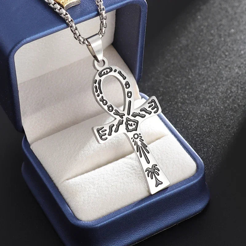 Stainless Steel Cross Letter Pendant Christian Savior Jesus Necklace Men and Women Religious Prayer Amulet Jewelry