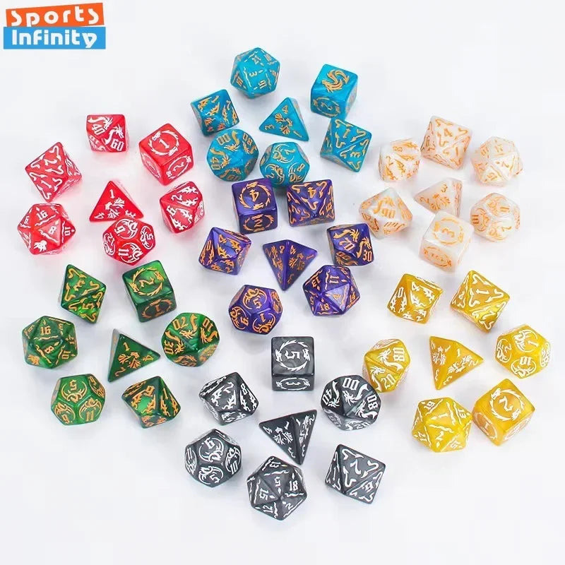 New 7pcs/set Dragon Element Polyhedral Dice Set Number Dice Kit for Dnd COC Cthulhu TRPG Running Team Table Game Dnd Dice Set