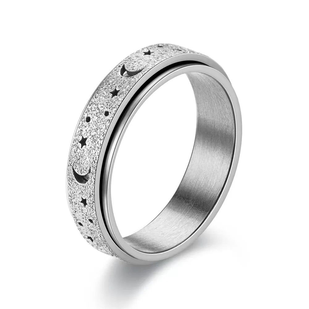 Fashion Rainbow Moon Star Anxiety Rings for Women Men Stainless Steel Fidget Ring Anti Anxiety Ring Stress Relief Spinner Ring