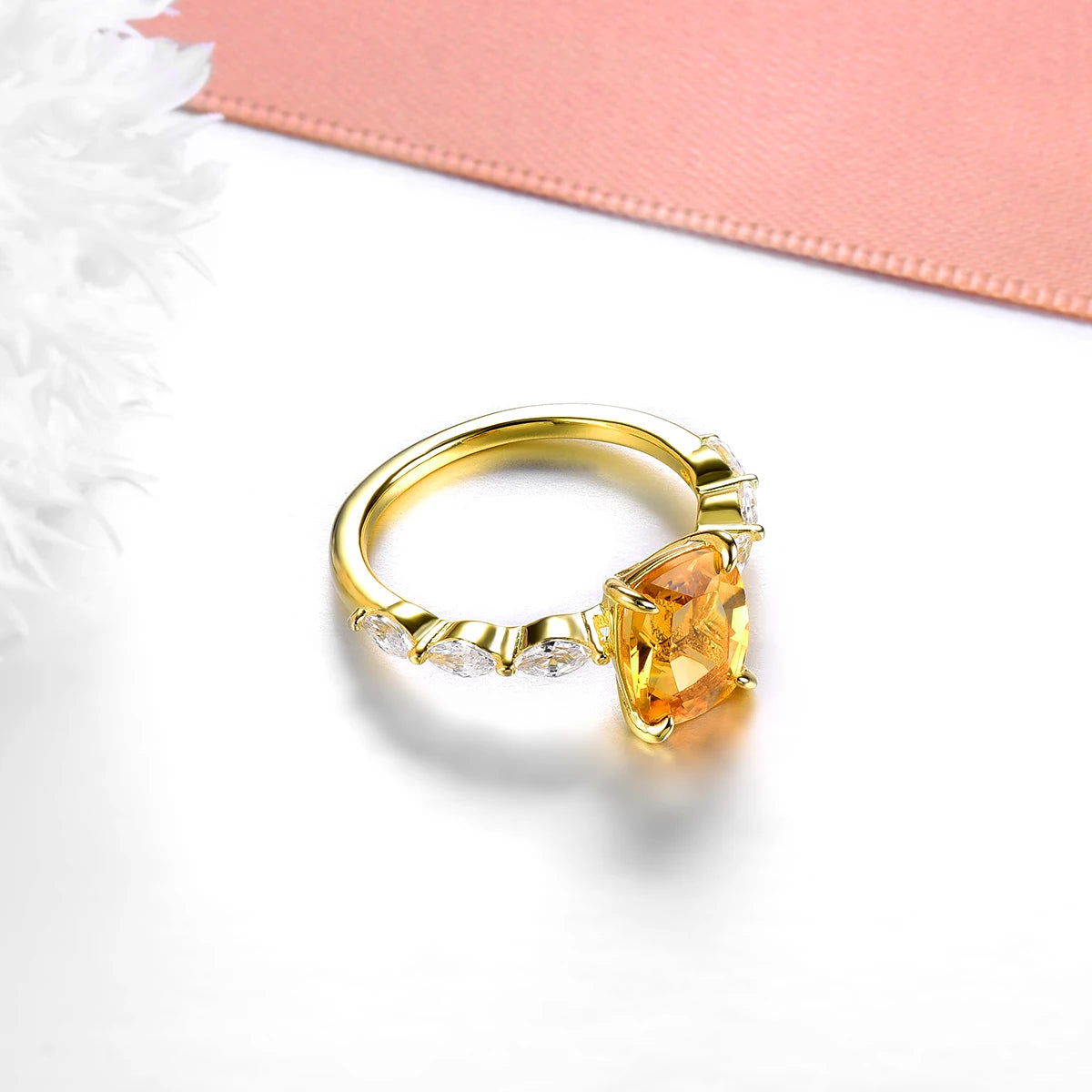 Natural Citrine Sterling Silver Rings Yellow Gold Plated 1.7 Carats Genuine Yellow Crystal Women Classic Style Jewelry Gifts