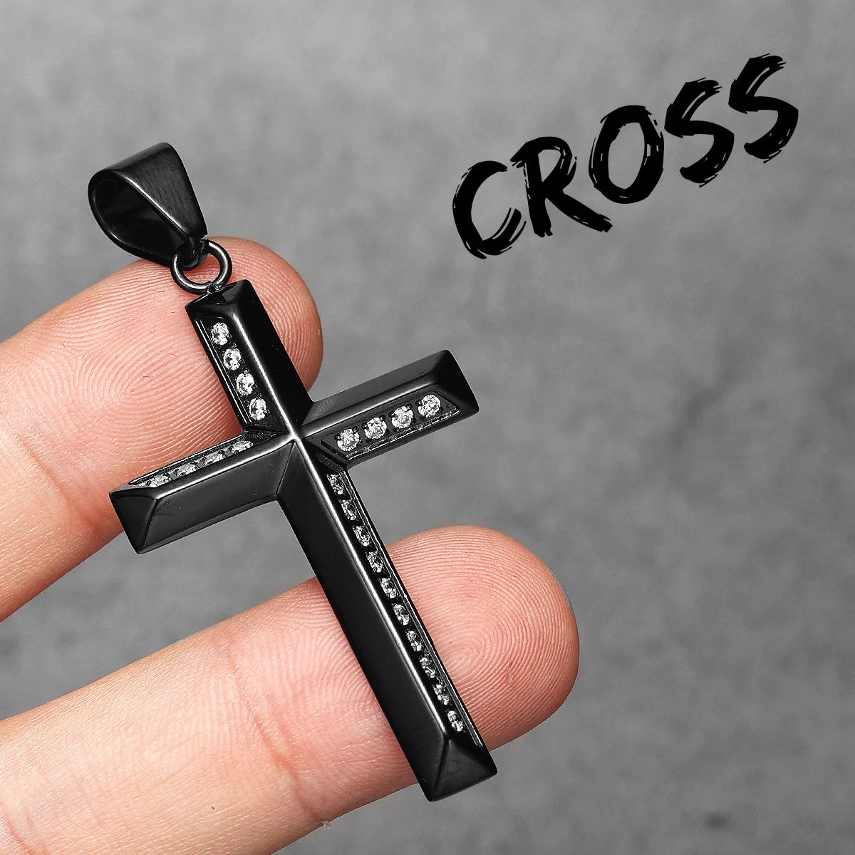 Simple Gemstone Cross Stainless Steel Men Necklaces Pendant Chain Punk For Women Fashion Jewelry Gifts Wholesale Dropshiping