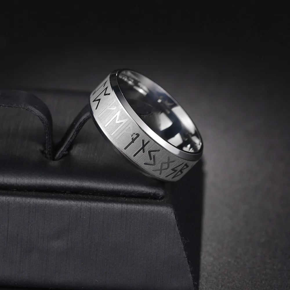 Vintage Odin Norse Viking Amulet Rune Rings For Men Women High Quality 8mm Men Stainless Steel Ring Couple Wedding Party Jewelry