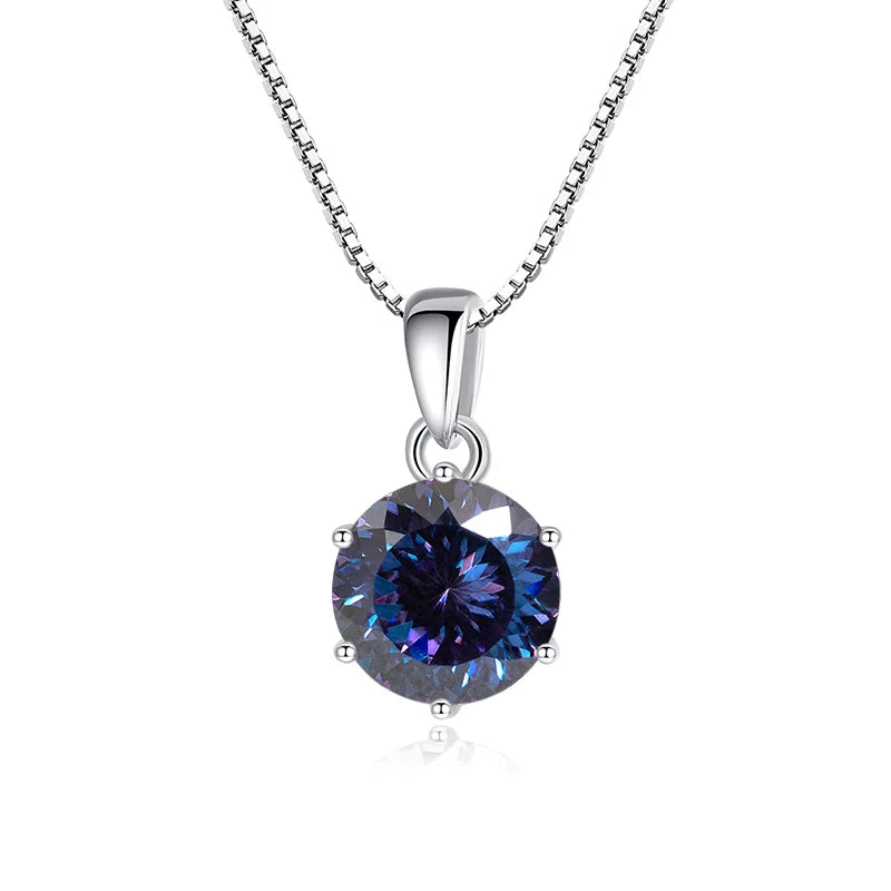 Butterflykiss 1CT 100 Faced Cut Moissanite Solitaire Drop Necklaces Gold Plated Pendant Real S925 Silver Chain Jewelry For Women violet sapphire 1.0CT 45cm