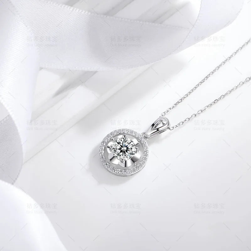 S925 Silver Inlaid Moissanite 1 Carat Women's Necklace Classic Simple Temperament Pendant Jewelry In Stock