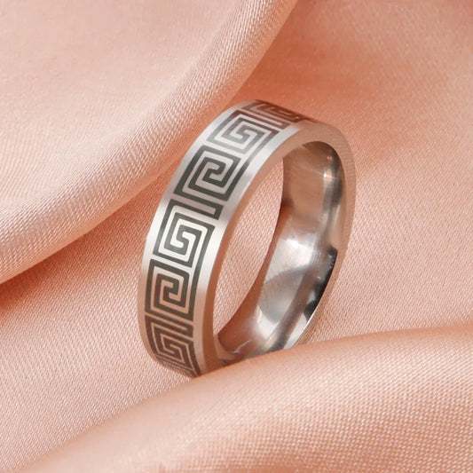 HIPEE 1Pcs Vintage Stainless Steel Greek Band Rings Turnable Ring with Return Band for Men And Women Dainty Wedding Jewelry Gift