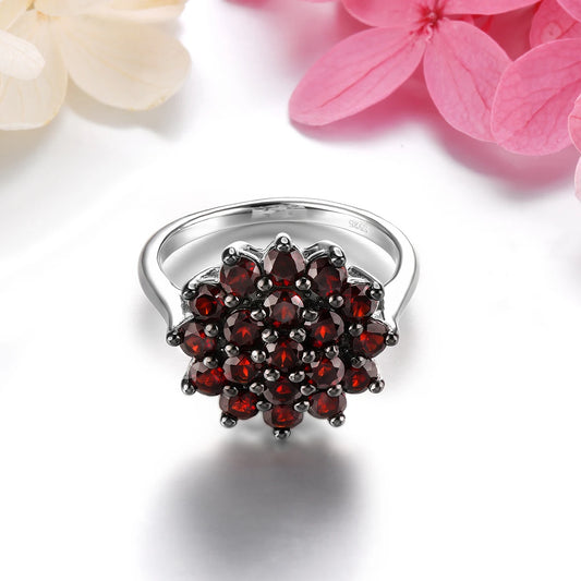 Natural Genuine Red Garnet Sterling Silver Rings 2.9 Carats Classic Elegant Fine Jewelrys Design Women Birthday Anniversary