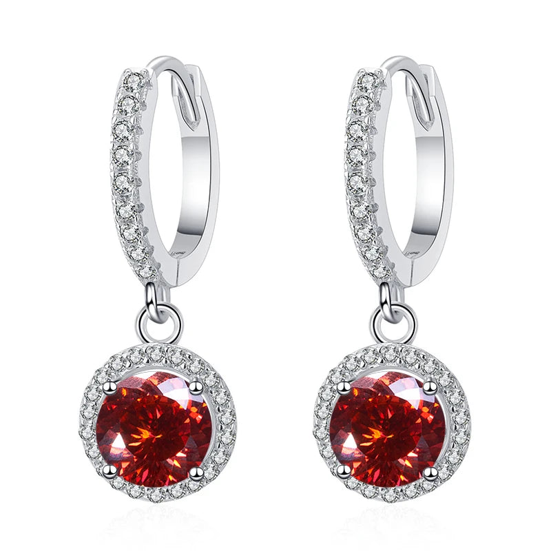 Butterflykiss 2 Carat 100 Faced Cut Moissanite Drop Earrings For Women S925 Silver Sparkling Lab Diamond Women's Wedding Jewelry red 1.0CT X 2
