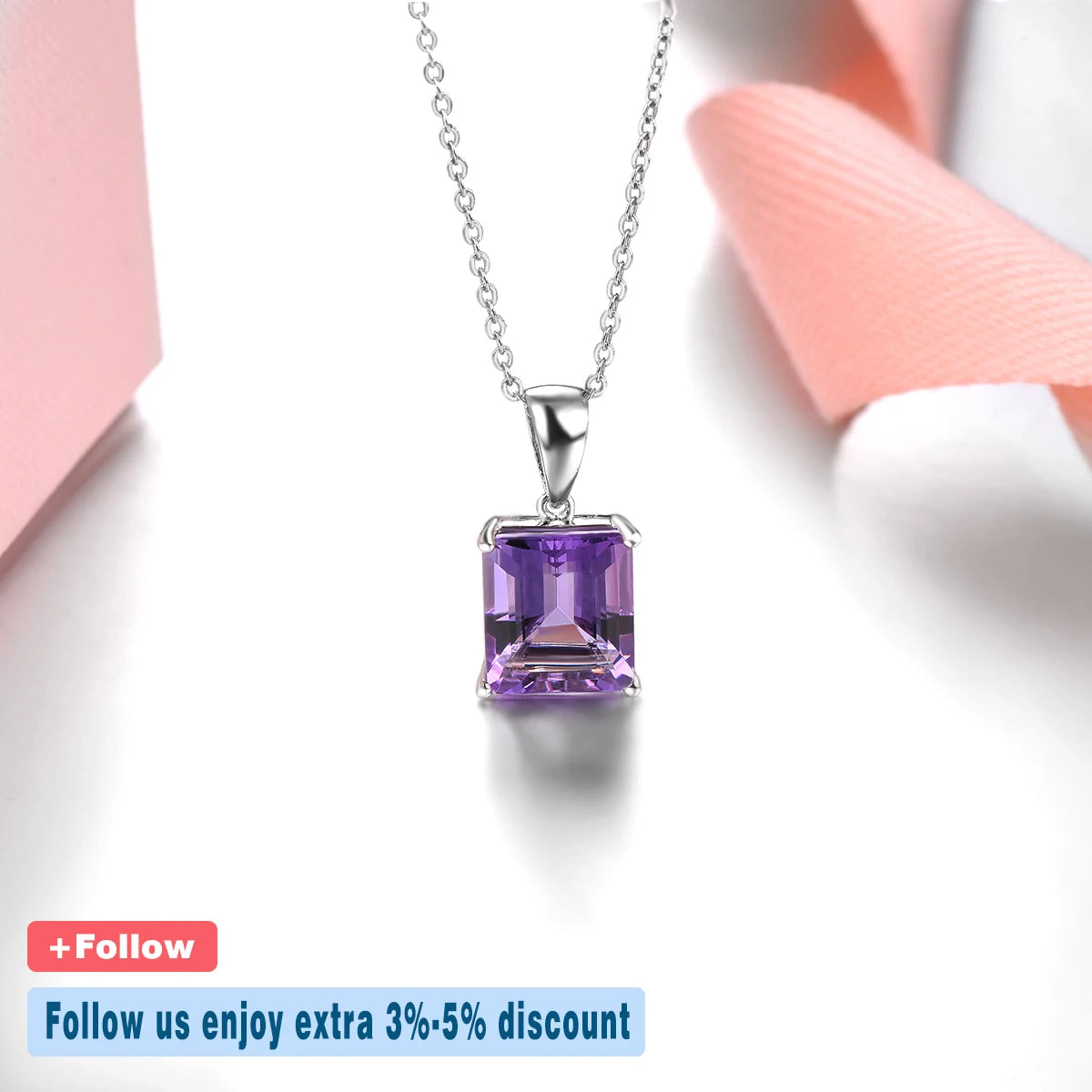 Natural Amethyst Sterling Silver Women's Pendant 3.9 Carats Genuine Crystal Octagon Cut Classic Simple Style S925 Jewelry
