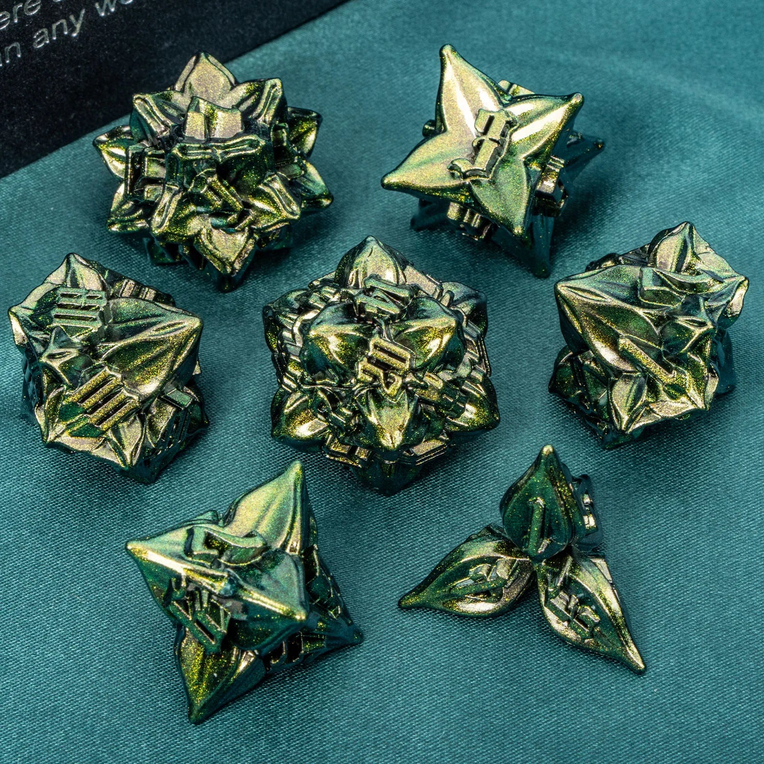 D+D Retro Green Dnd Metal Polyhedral RPG Dice Set For Dungeon and Dragon Pathfinder Role Playing Games D20 D12 D10 D8 D6 D4