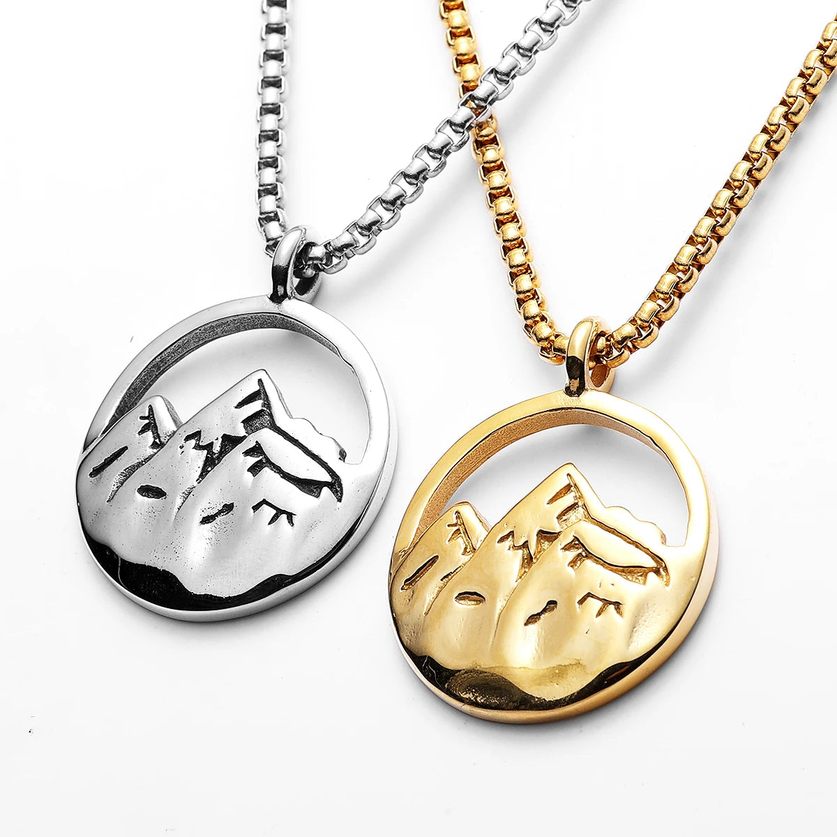 Snow Mountain Stainless Steel Men Necklace Pendant Chain Punk Simple For Women Fashion Jewelry Gifts Wholesale Dropshiping