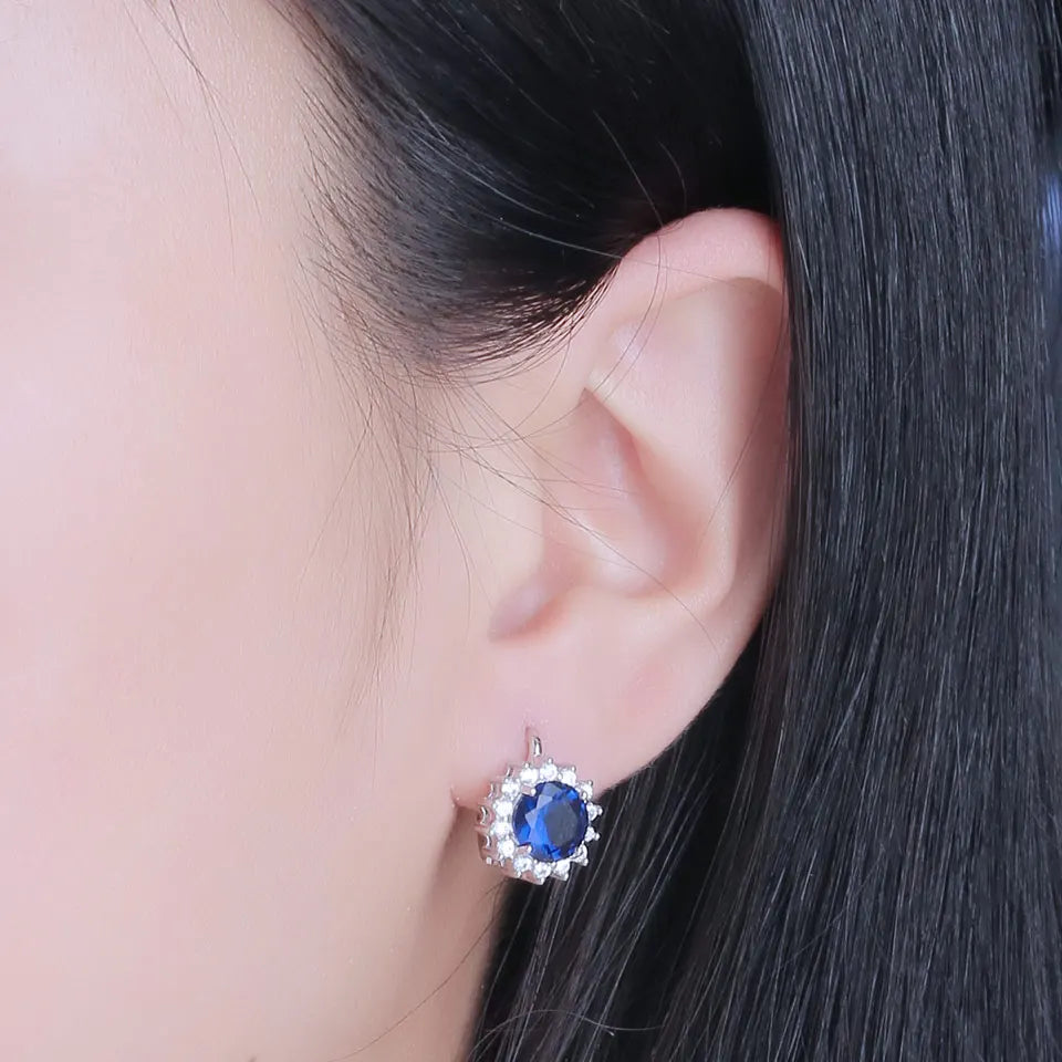 UMCHO 925 Sterling Silver Earrings Fine Jewelry Created Blue Nano Sapphire Unique Clip On Earrings For Women Elegant Statement