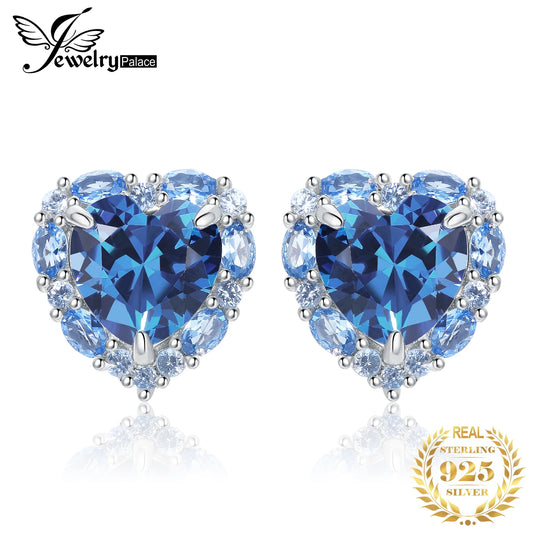 JewelryPalace New Arrival Heart Bow Love 5ct Blue Gemstone Created Blue Spinel 925 Sterling Silver Stud Earrings for Woman Girl CHINA