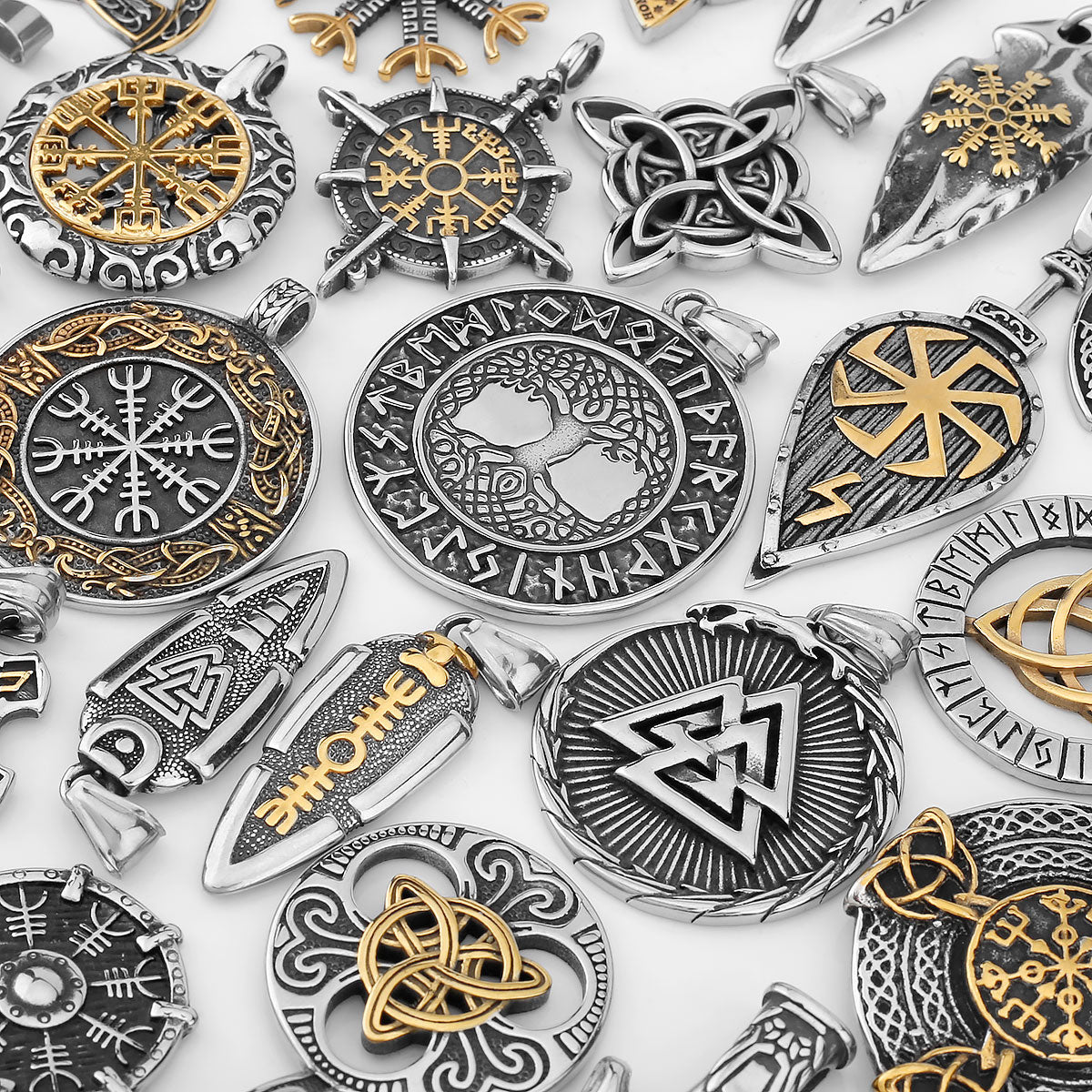 Nordic Totem Amulet Rune Necklace Retro Geometric Pattern Stainless Steel Jewelry Viking Punk Pendant Men's Fashion Jewelry Gift