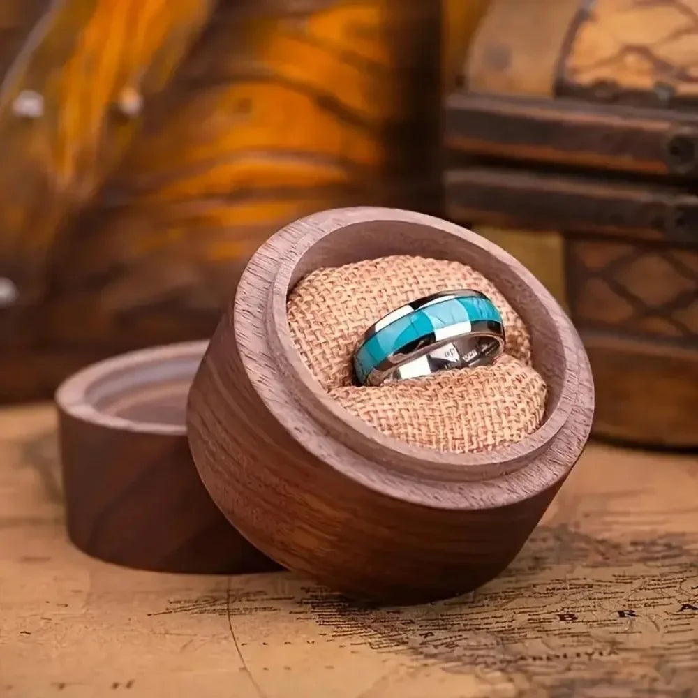 Hot Inlay Blue Turquoise Rings Fashion 8MM Men Stainless Steel Rings for Men Women Wedding Engagement Band Jewelry Gift Dropship