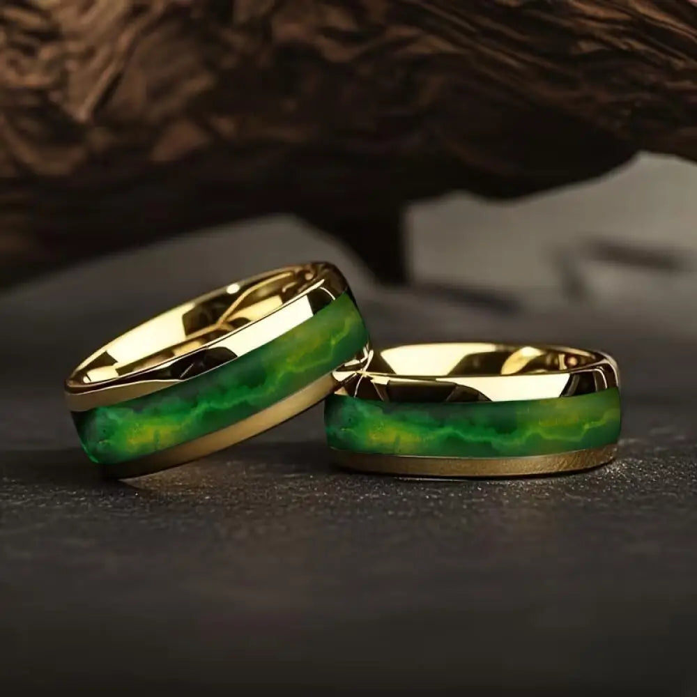 Fashion Men's Stainless Steel Rings Artificial Green Agate Stone Inlay Jewelry Suitable for Daily Wear, Gift for Him Non-Fade