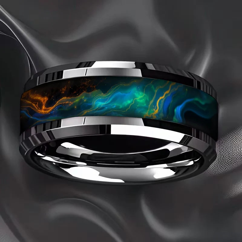 Fashion Men's Colorful Flame Aurora Stainless Steel Ring, High Polished Band, Cool Punk Biker Wedding Jewelry Drop Shipping