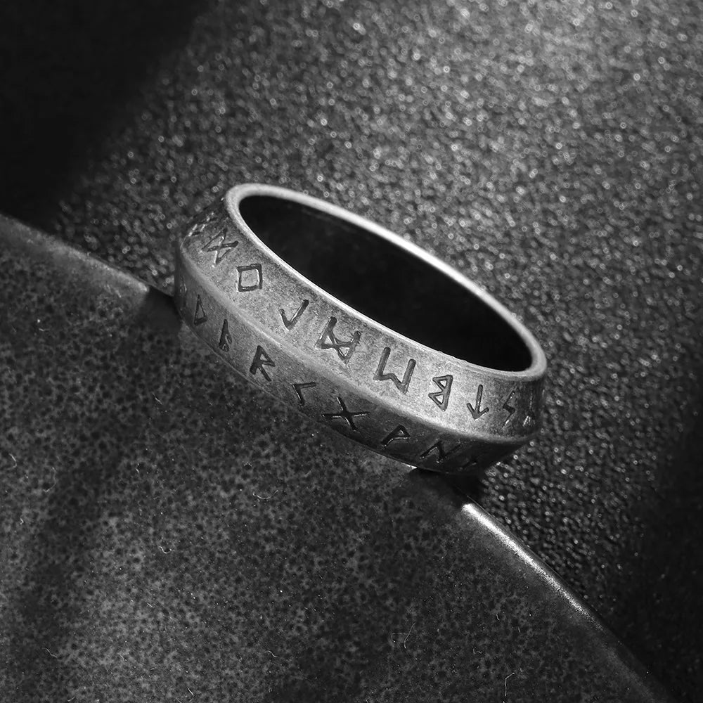 Hiphop 8/10/12mm Antique Silver Color Stainless Steel Rings For Men Women Retro Viking Rune Ring Punk Gothic Rock Biker Jewelry