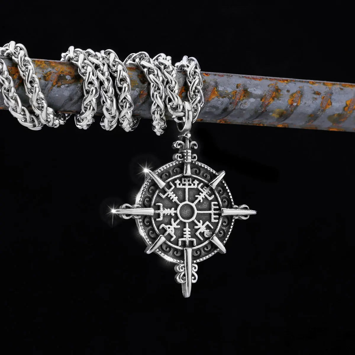 Nordic Totem Amulet Rune Necklace Retro Geometric Pattern Stainless Steel Jewelry Viking Punk Pendant Men's Fashion Jewelry Gift