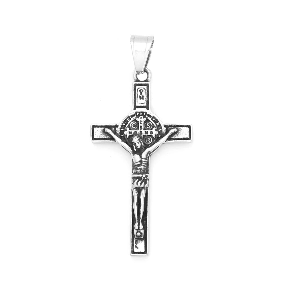 Vintage 316L Stainless Steel Crucifix With Saint Benedict Medal Pendant Necklace For Men Women Catholic Amulet Jewelry Wholesale