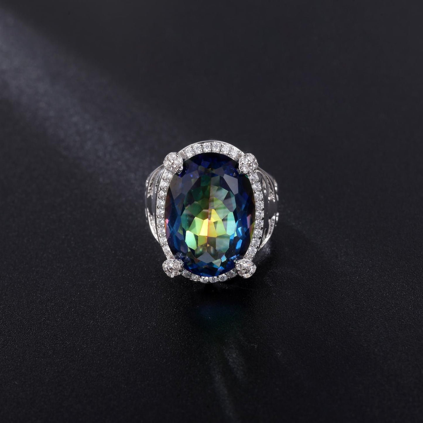 GEM&#39;S BALLET November Birthstone Ring 11.21Ct 13x18mm Oval Huge Mystic Topaz Statement Ring in Sterling Silver Gift For Her