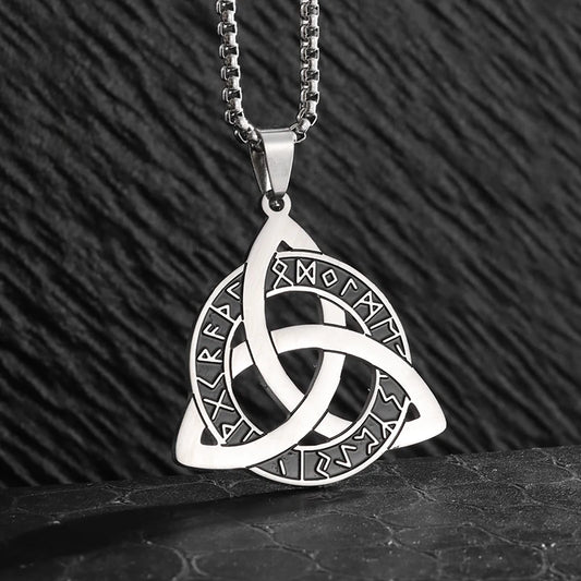 Stainless Steel Nordic Rune Trinity Celtic Knot Pendant Necklace for Men Irish Knot Lucky Amulet Jewelry Gift