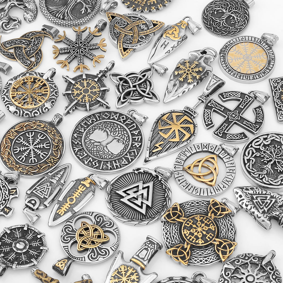 Nordic Totem Amulet Rune Necklace Retro Geometric Pattern Stainless Steel Jewelry Viking Punk Pendant Men's Fashion Jewelry Gift